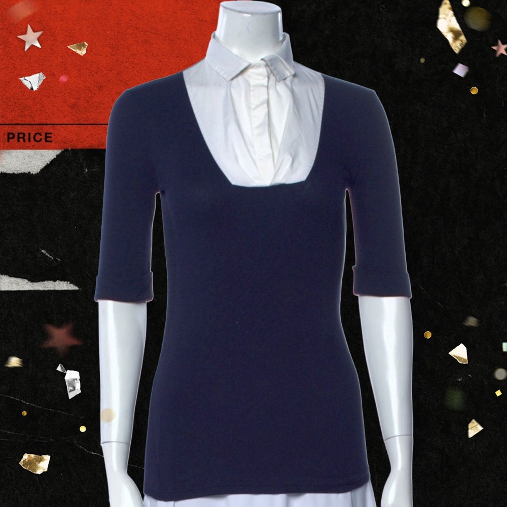 👀‼️Brunello Cucinelli Navy Blue Top with White Accent